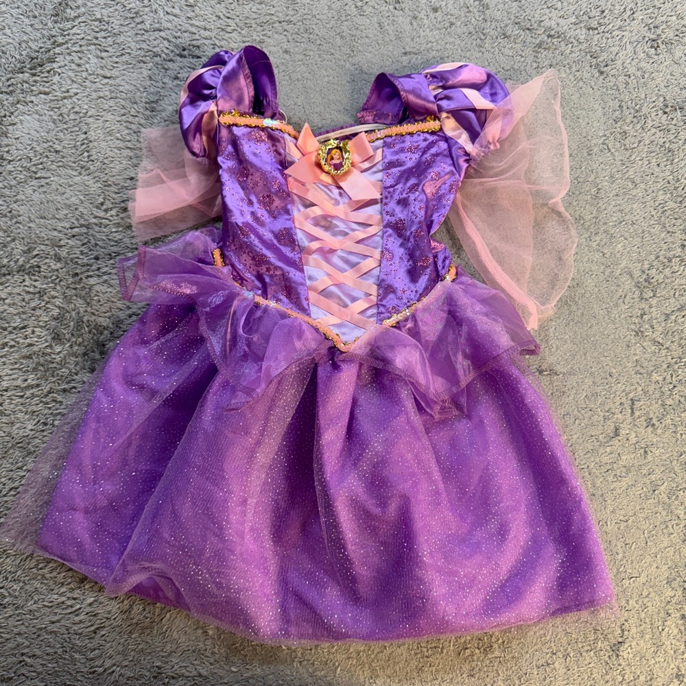 Disney Girls Rapunzel Tangled Princess Costume Dress Purple Glitter Cameo EUC